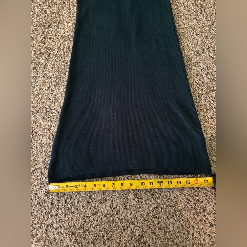 Elegant Black Ribbed Knit Midi Dress | Asymmetrical Neckline | Long Bodycon - Picture 5 of 11
